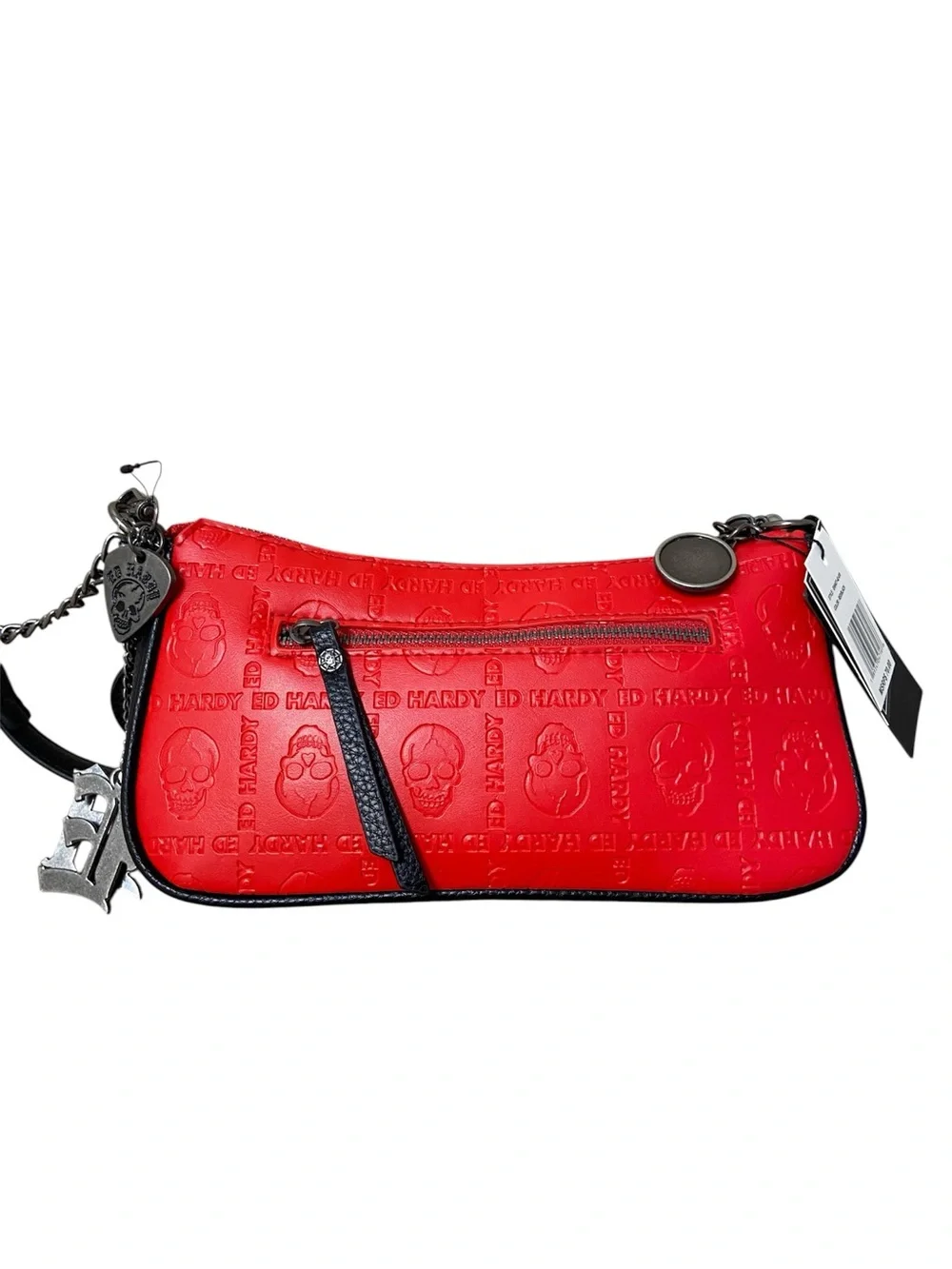 Ed Hardy Red Patent Mini Shoulder Crossbody Bag with Black Accents NWT